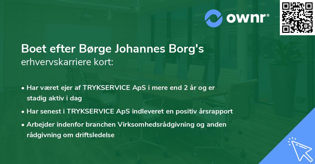 Boet efter Børge Johannes Borg's erhvervskarriere kort