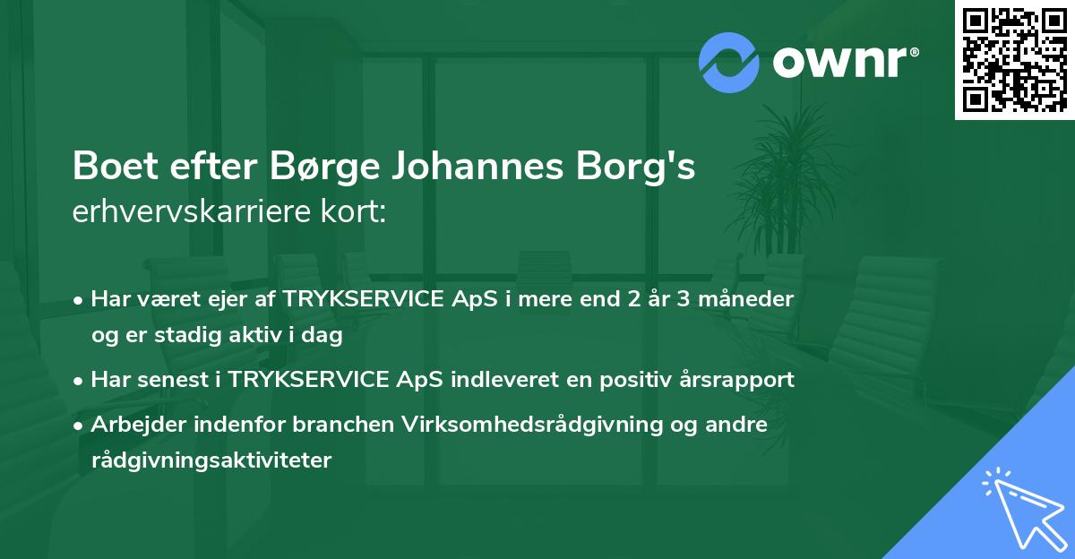 Boet efter Børge Johannes Borg's erhvervskarriere kort