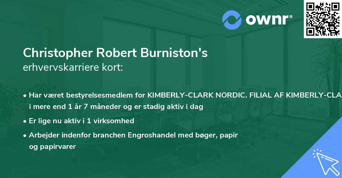 Christopher Robert Burniston's erhvervskarriere kort