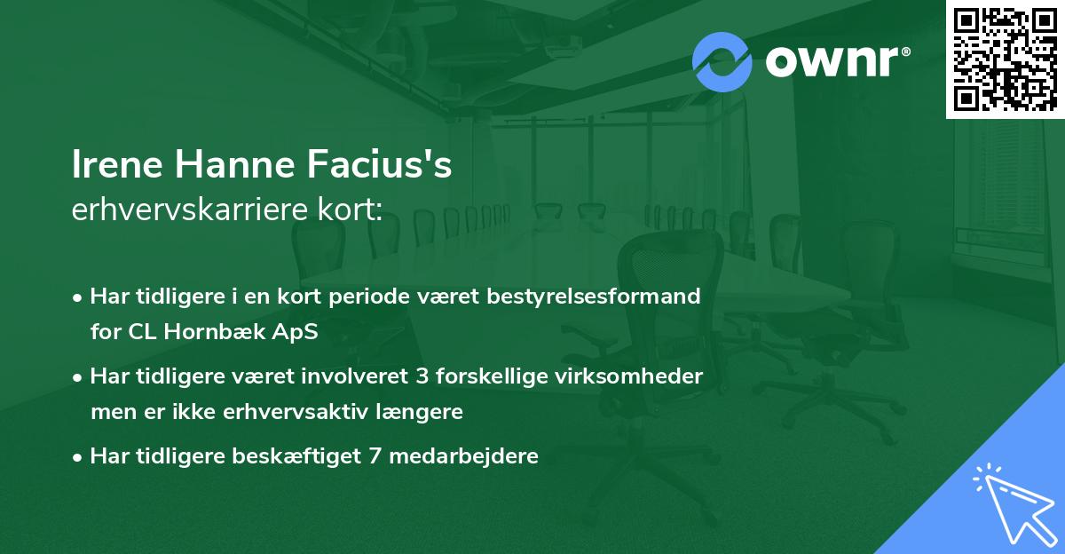 Irene Hanne Facius's erhvervskarriere kort