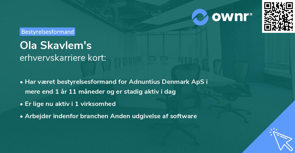Ola Skavlem's erhvervskarriere kort