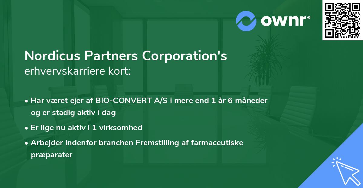 Nordicus Partners Corporation's erhvervskarriere kort