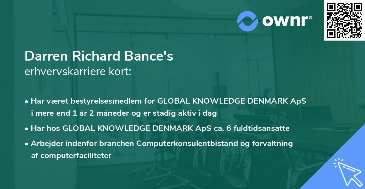 Darren Richard Bance's erhvervskarriere kort