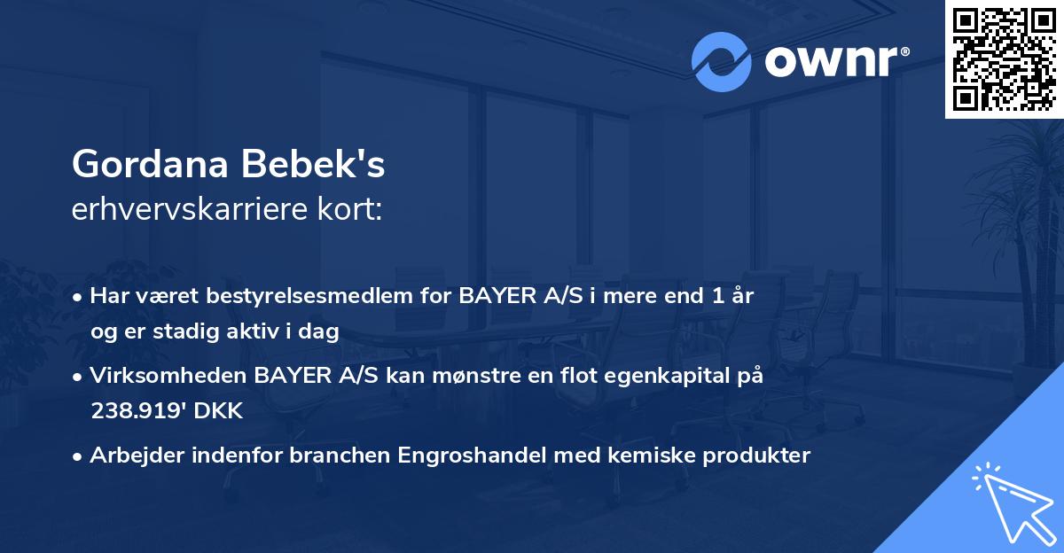 Gordana Bebek's erhvervskarriere kort