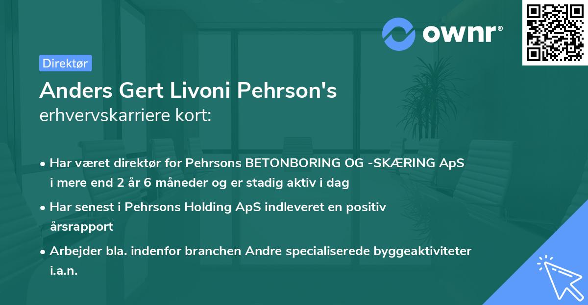 Anders Gert Livoni Pehrson's erhvervskarriere kort