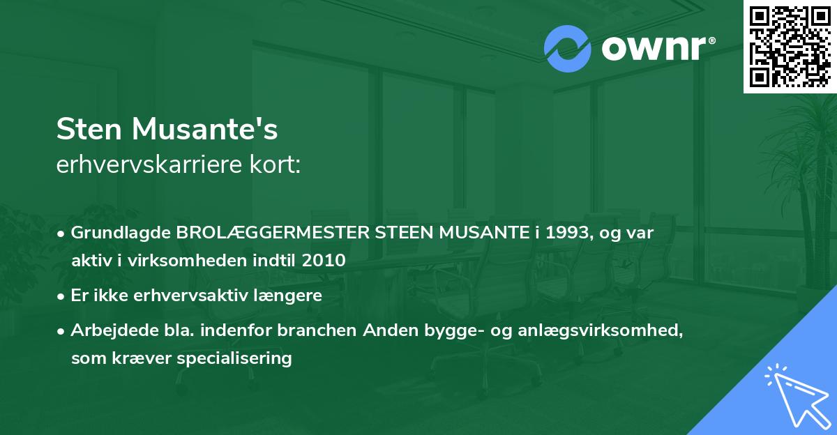 Sten Musante's erhvervskarriere kort