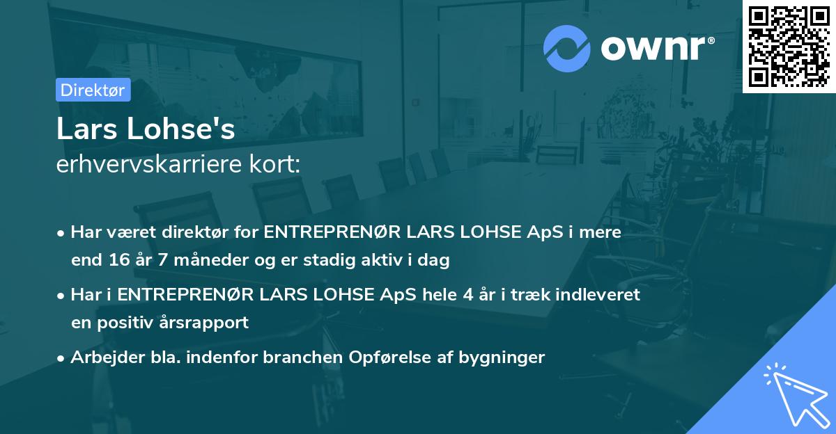 Lars Lohse's erhvervskarriere kort