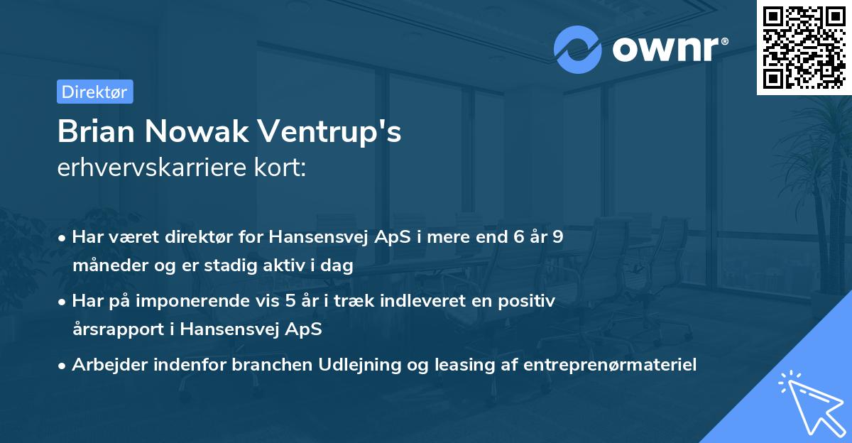 Brian Nowak Ventrup's erhvervskarriere kort