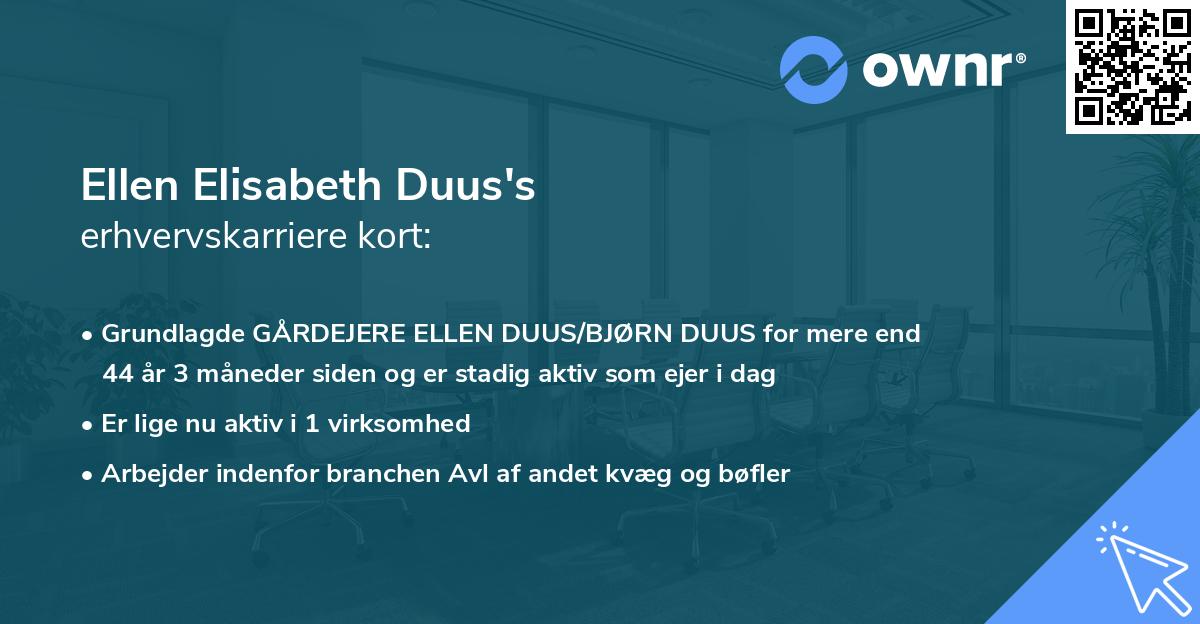 Ellen Elisabeth Duus's erhvervskarriere kort