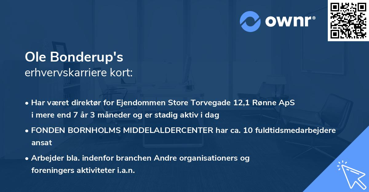 Ole Bonderup's erhvervskarriere kort