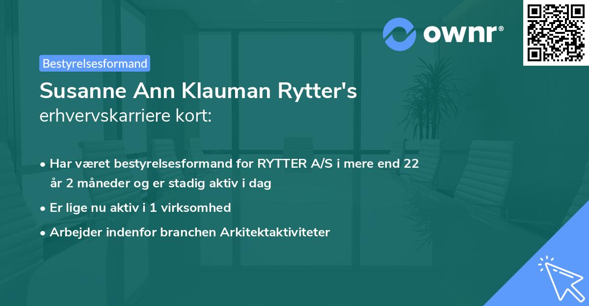 Susanne Ann Klauman Rytter's erhvervskarriere kort