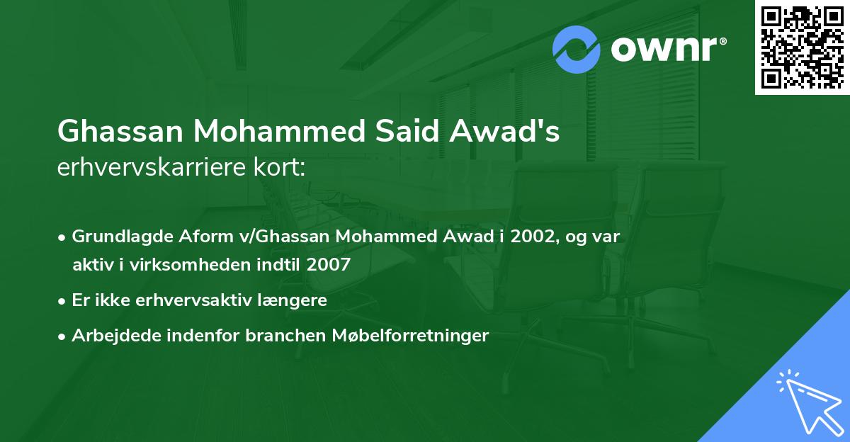 Ghassan Mohammed Said Awad's erhvervskarriere kort