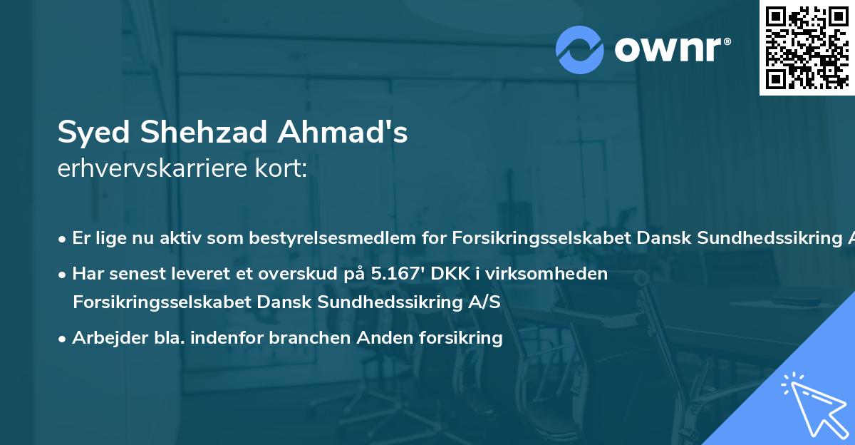 Syed Shehzad Ahmad's erhvervskarriere kort