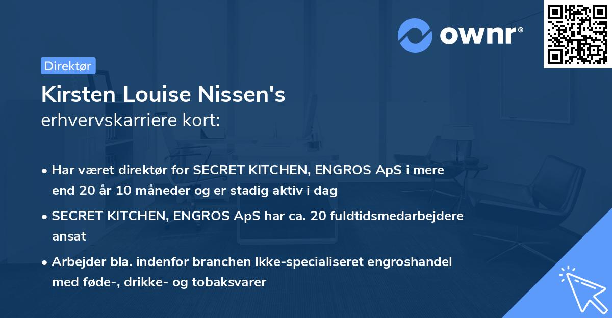 Kirsten Louise Nissen's erhvervskarriere kort