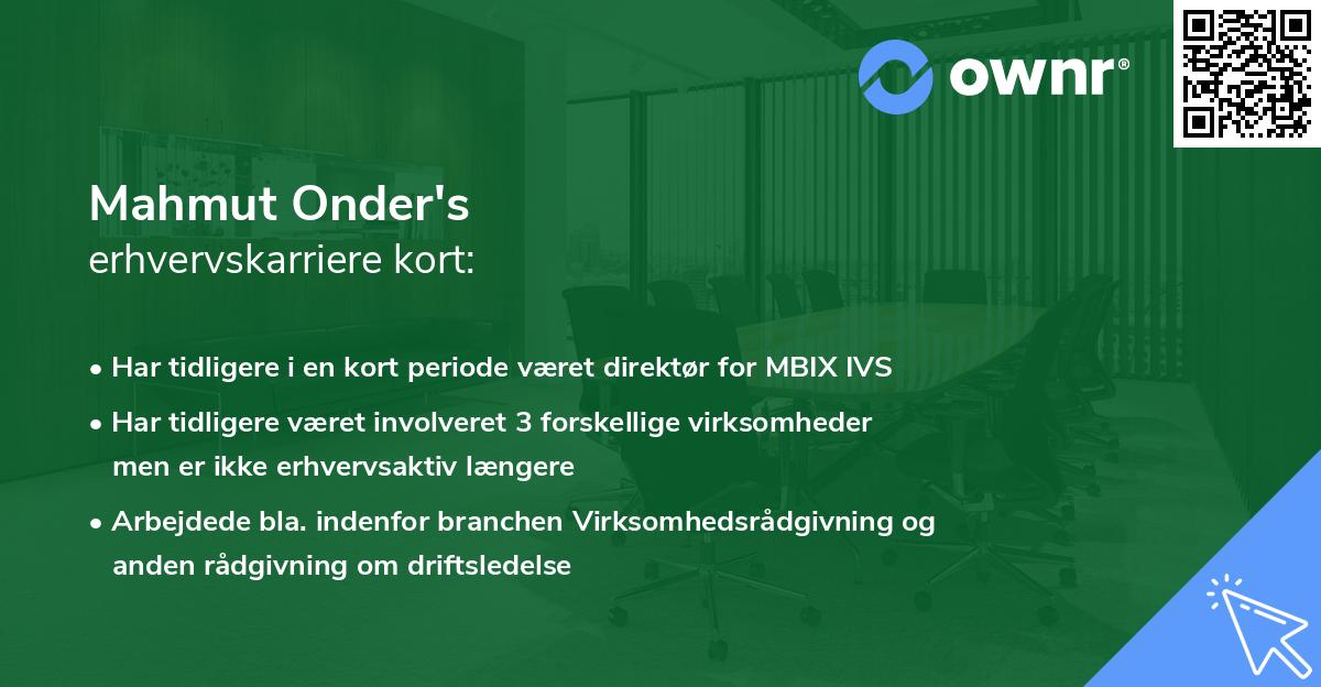 Mahmut Onder's erhvervskarriere kort