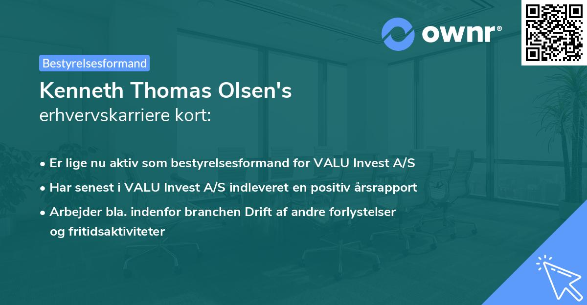 Kenneth Thomas Olsen's erhvervskarriere kort