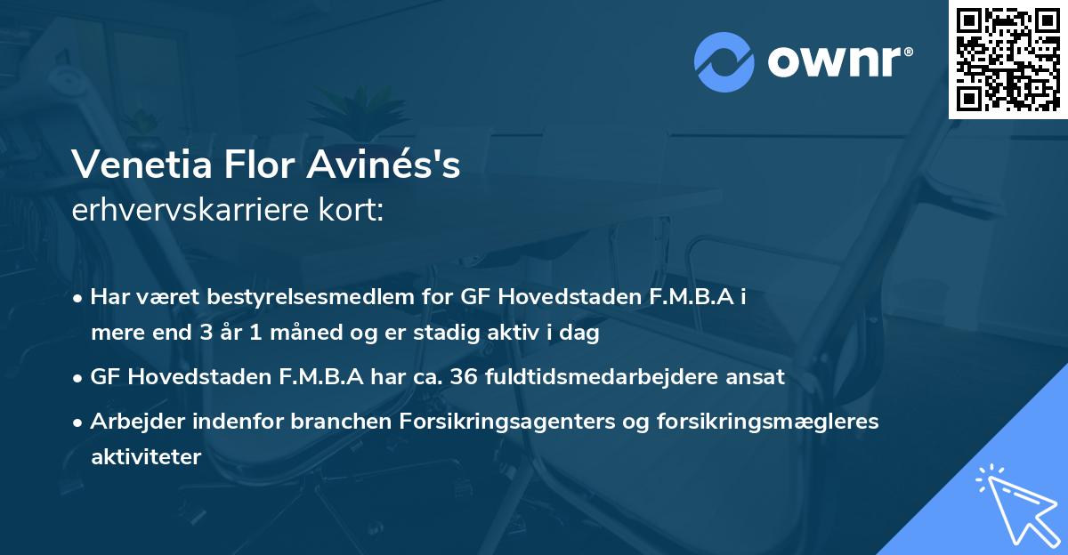 Venetia Flor Avinés's erhvervskarriere kort