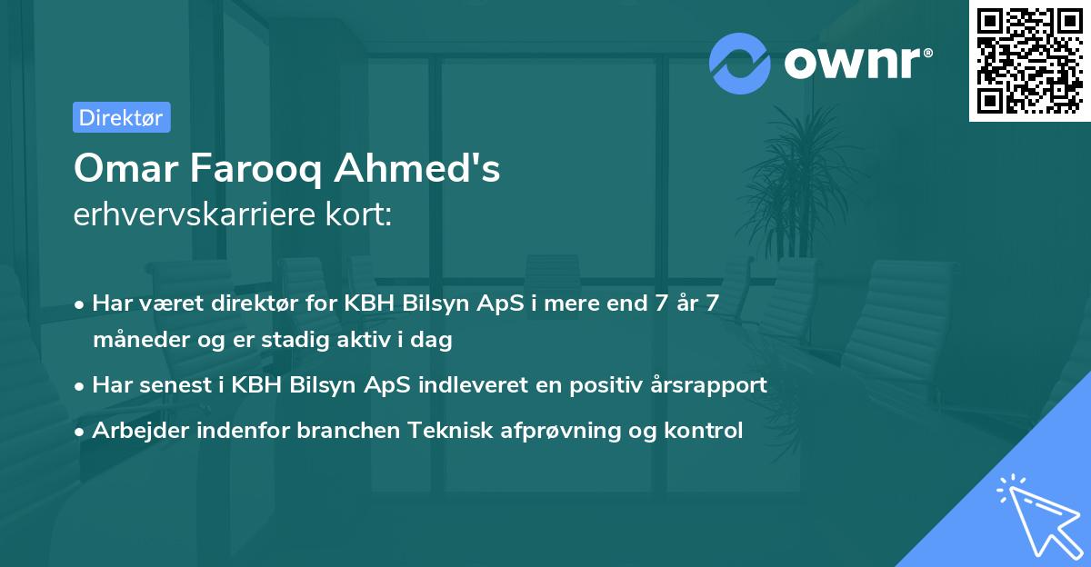 Omar Farooq Ahmed's erhvervskarriere kort