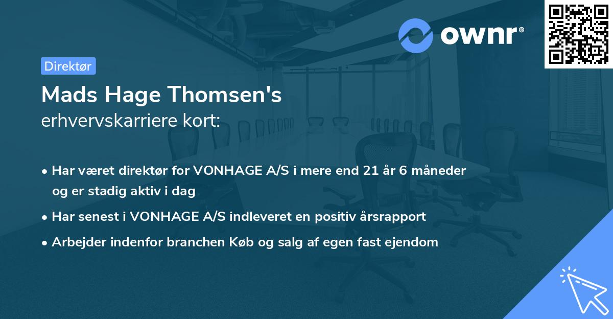 Mads Hage Thomsen's erhvervskarriere kort