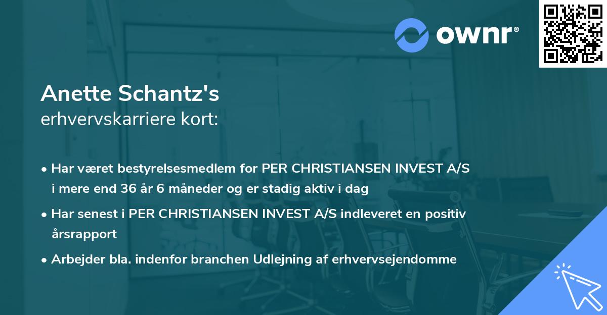 Anette Schantz's erhvervskarriere kort