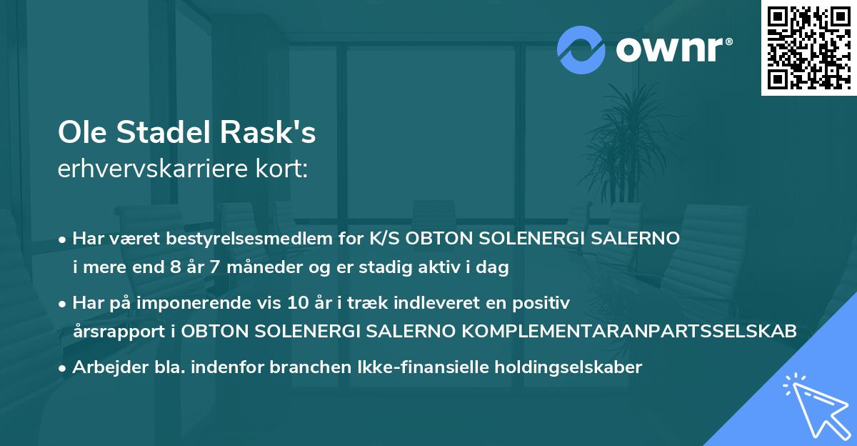 Ole Stadel Rask's erhvervskarriere kort