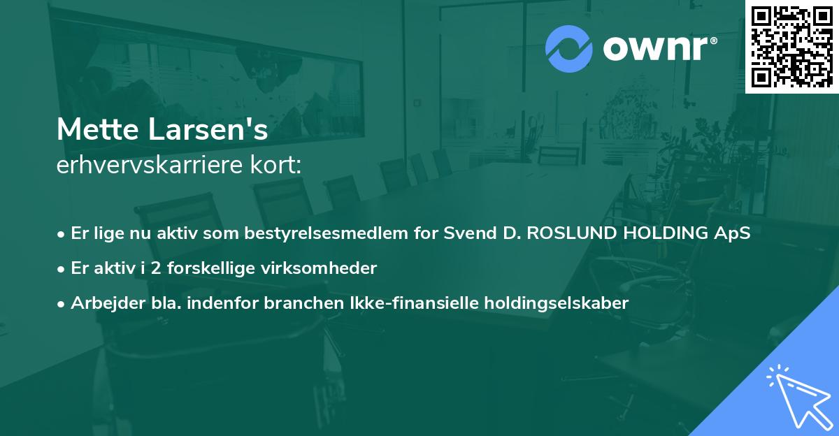 Mette Larsen's erhvervskarriere kort