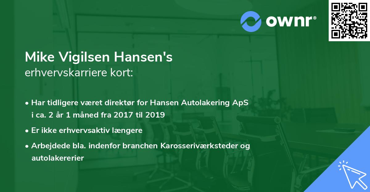 Mike Vigilsen Hansen's erhvervskarriere kort