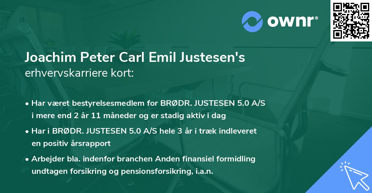 Joachim Peter Carl Emil Justesen's erhvervskarriere kort