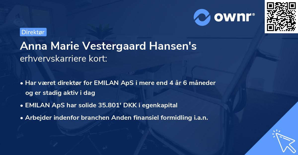 Anna Marie Vestergaard Hansen's erhvervskarriere kort