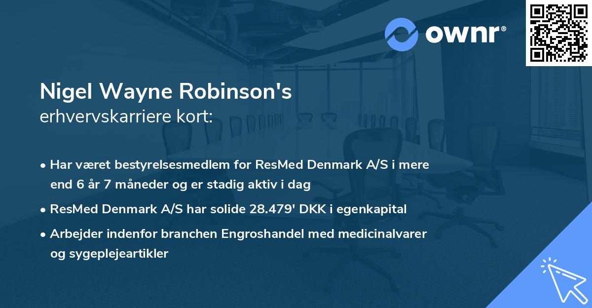 Nigel Wayne Robinson's erhvervskarriere kort