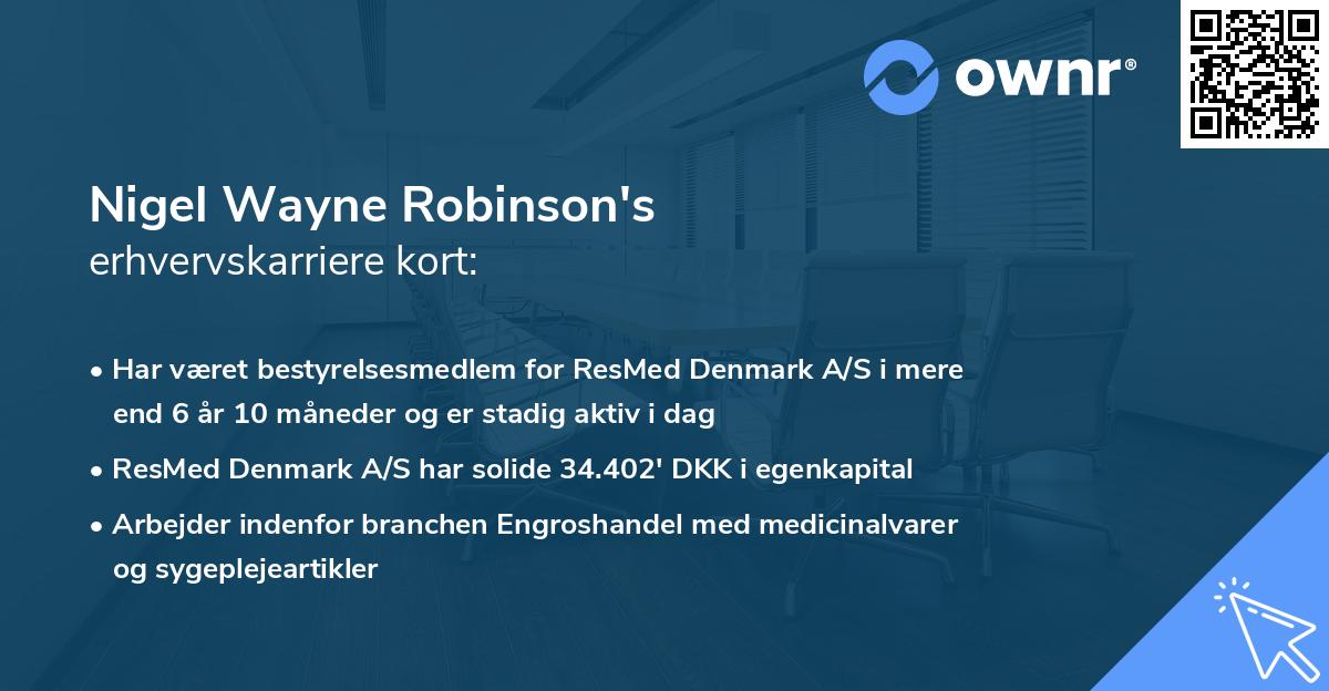 Nigel Wayne Robinson's erhvervskarriere kort