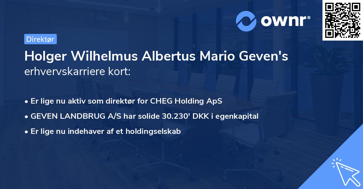 Holger Wilhelmus Albertus Mario Geven's erhvervskarriere kort