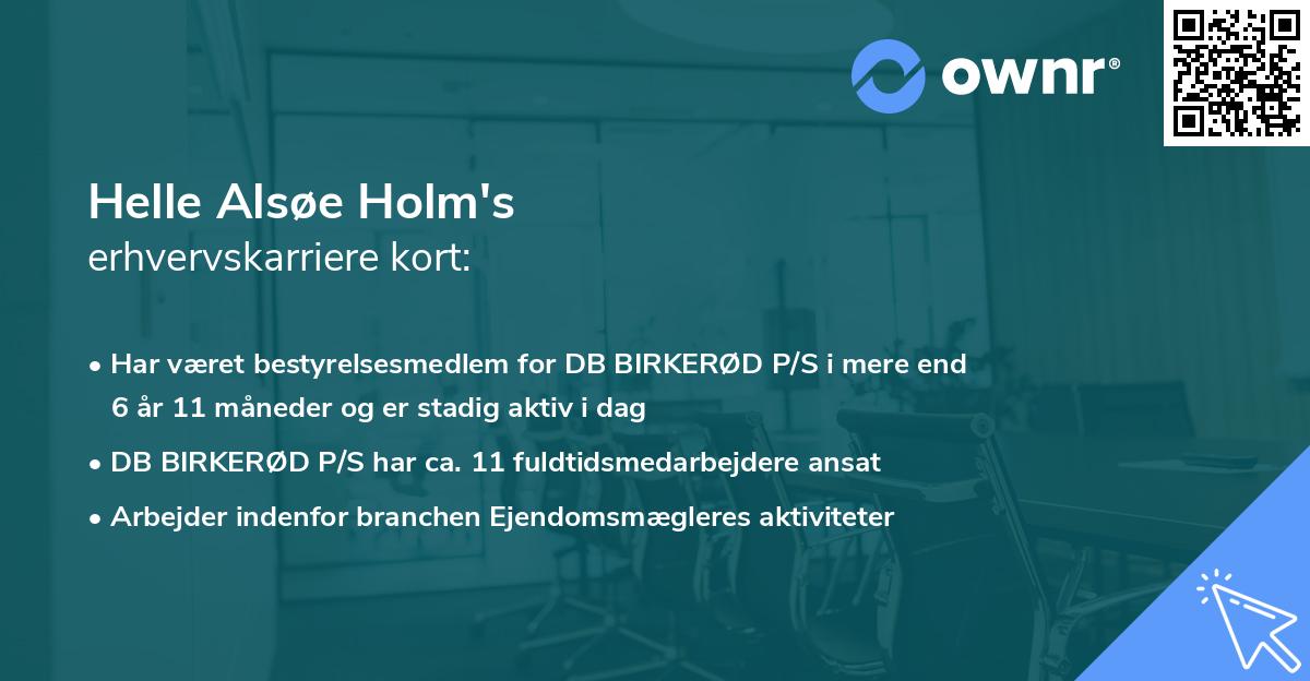 Helle Alsøe Holm's erhvervskarriere kort