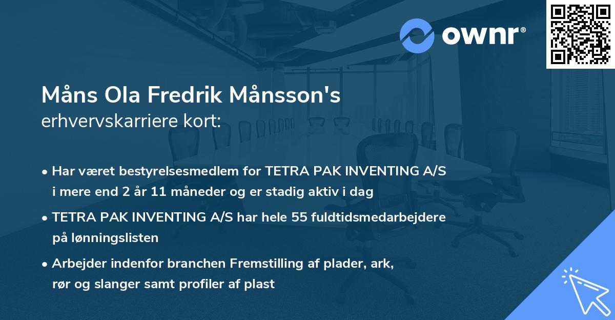 Måns Ola Fredrik Månsson's erhvervskarriere kort