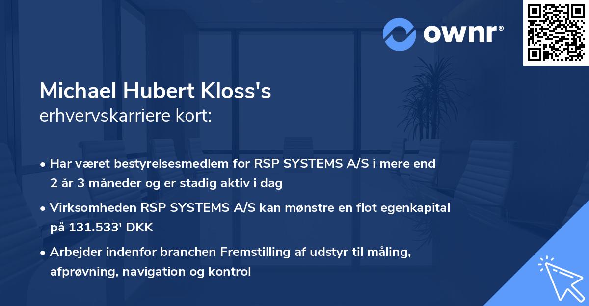 Michael Hubert Kloss's erhvervskarriere kort