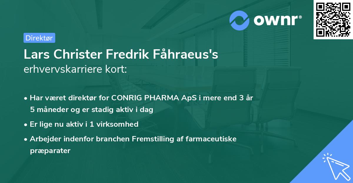 Lars Christer Fredrik Fåhraeus's erhvervskarriere kort