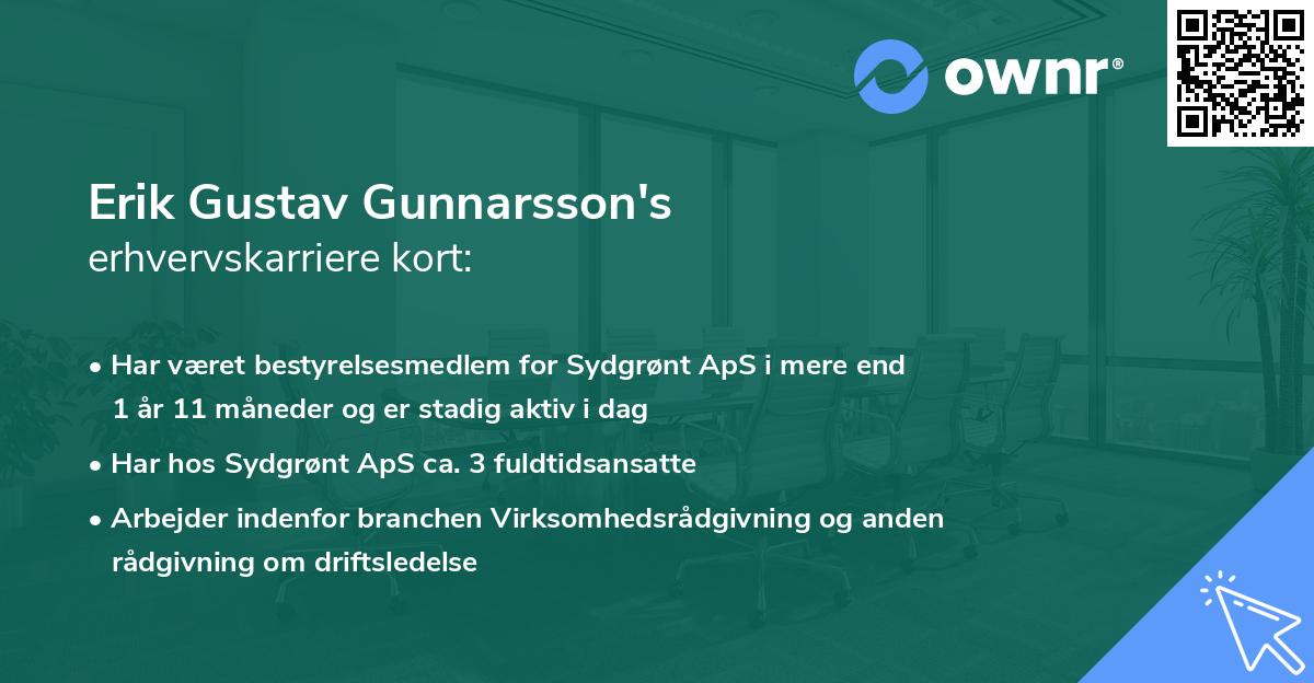 Erik Gustav Gunnarsson's erhvervskarriere kort