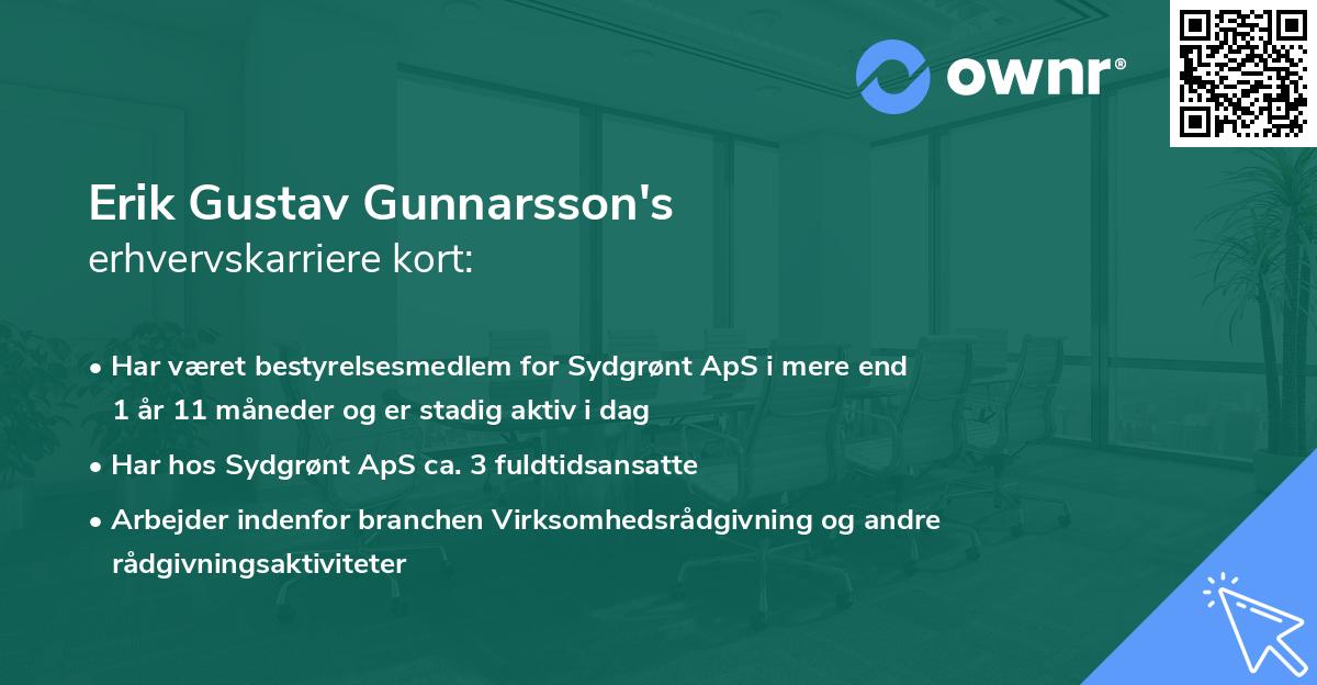 Erik Gustav Gunnarsson's erhvervskarriere kort