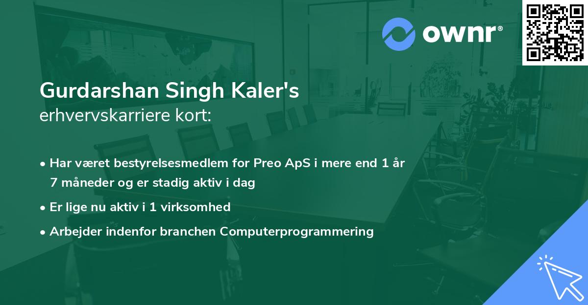 Gurdarshan Singh Kaler's erhvervskarriere kort