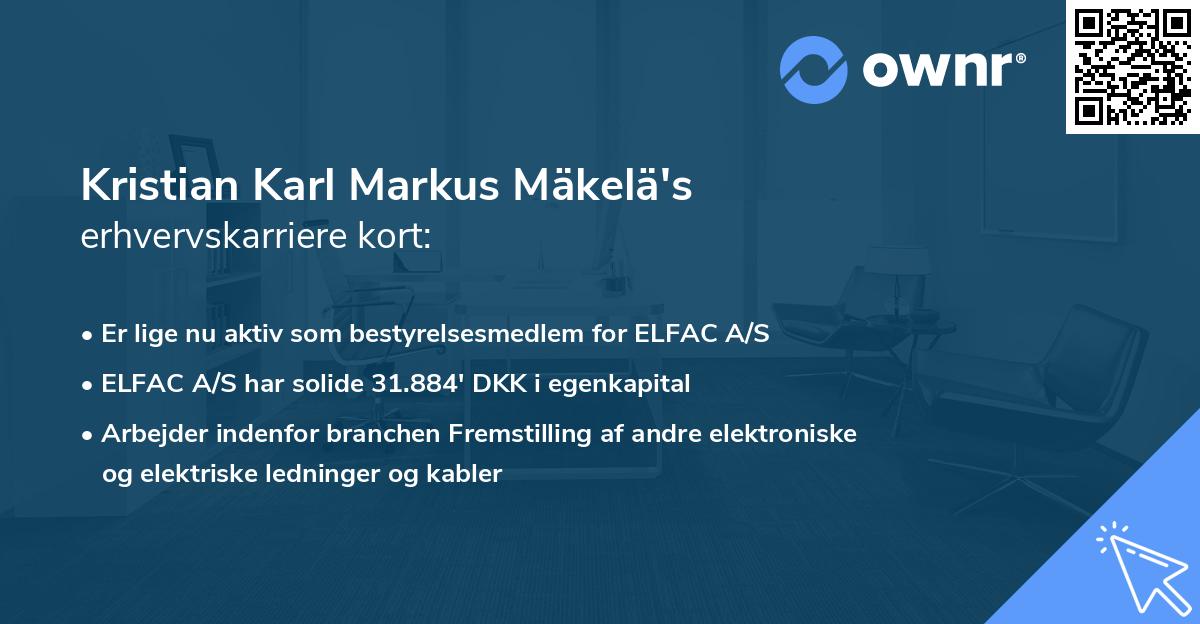 Kristian Karl Markus Mäkelä's erhvervskarriere kort