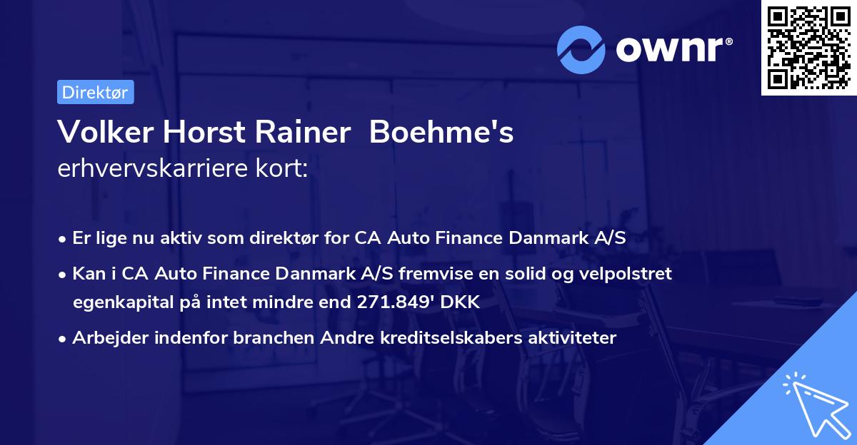 Volker Horst Rainer  Boehme's erhvervskarriere kort
