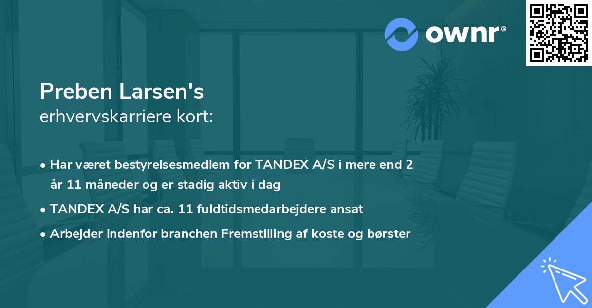 Preben Larsen's erhvervskarriere kort