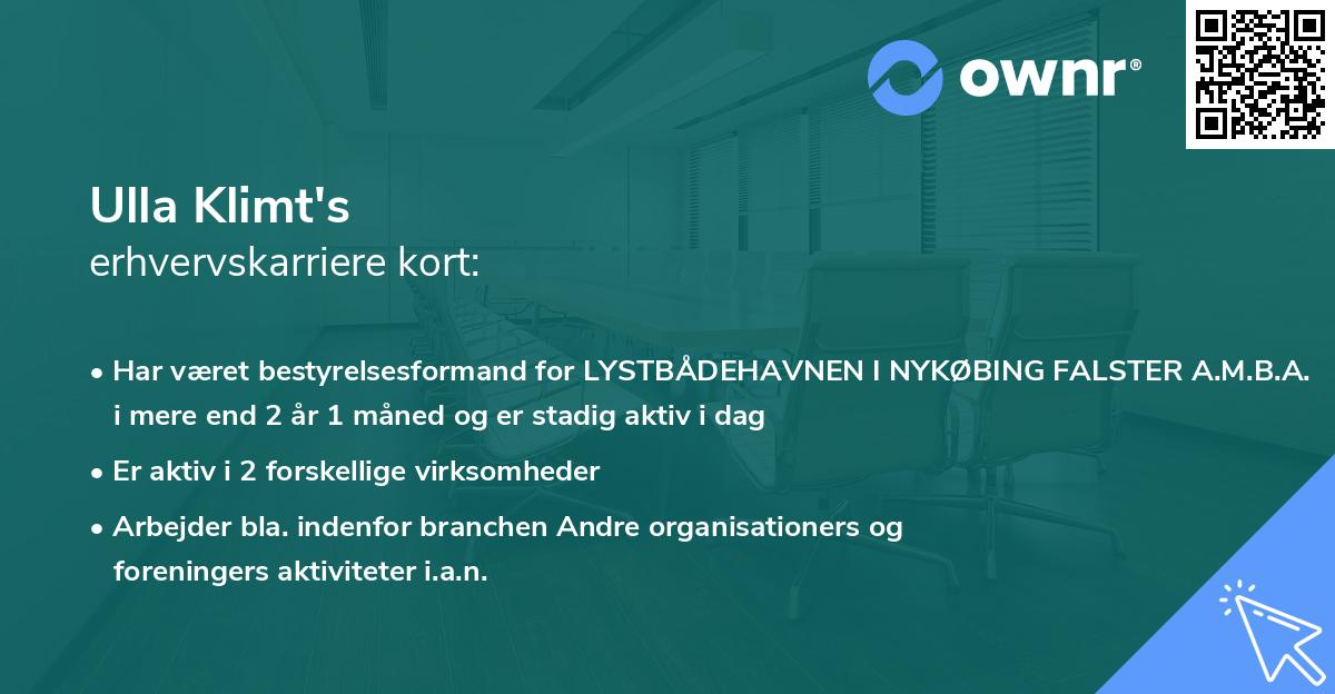Ulla Klimt's erhvervskarriere kort
