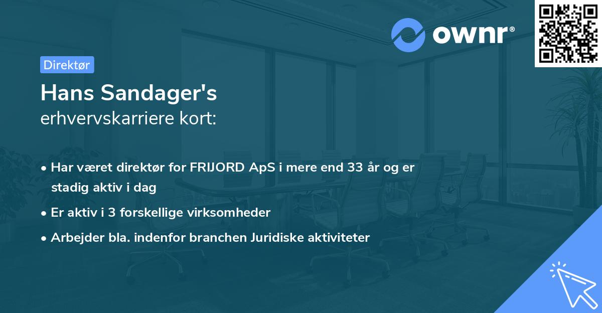 Hans Sandager's erhvervskarriere kort