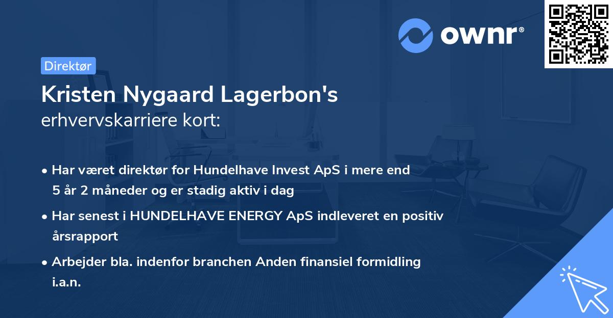 Kristen Nygaard Lagerbon's erhvervskarriere kort