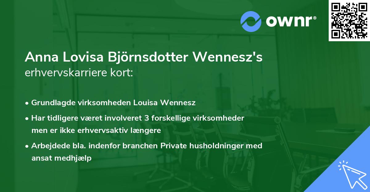 Anna Lovisa Björnsdotter Wennesz's erhvervskarriere kort