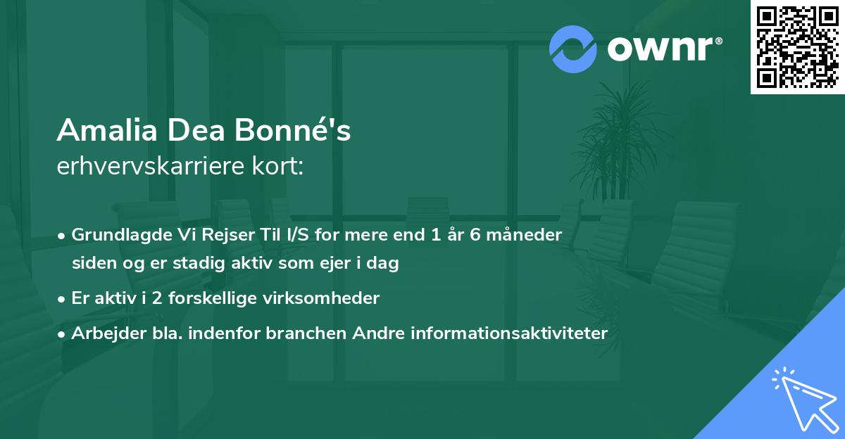 Amalia Dea Bonné's erhvervskarriere kort