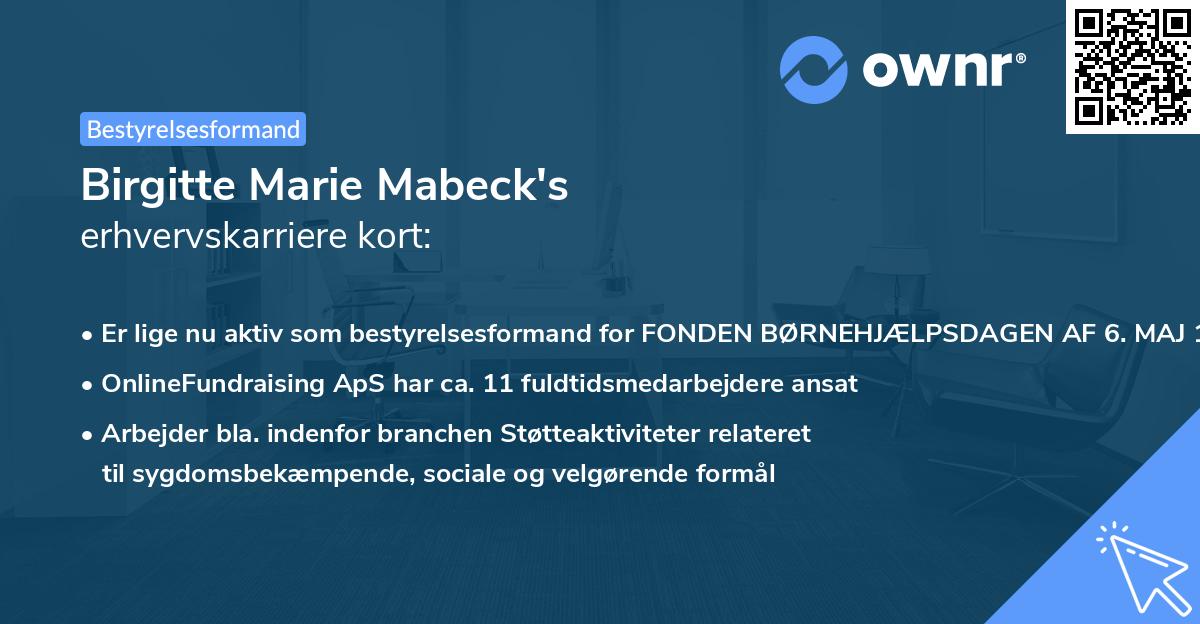 Birgitte Marie Mabeck's erhvervskarriere kort