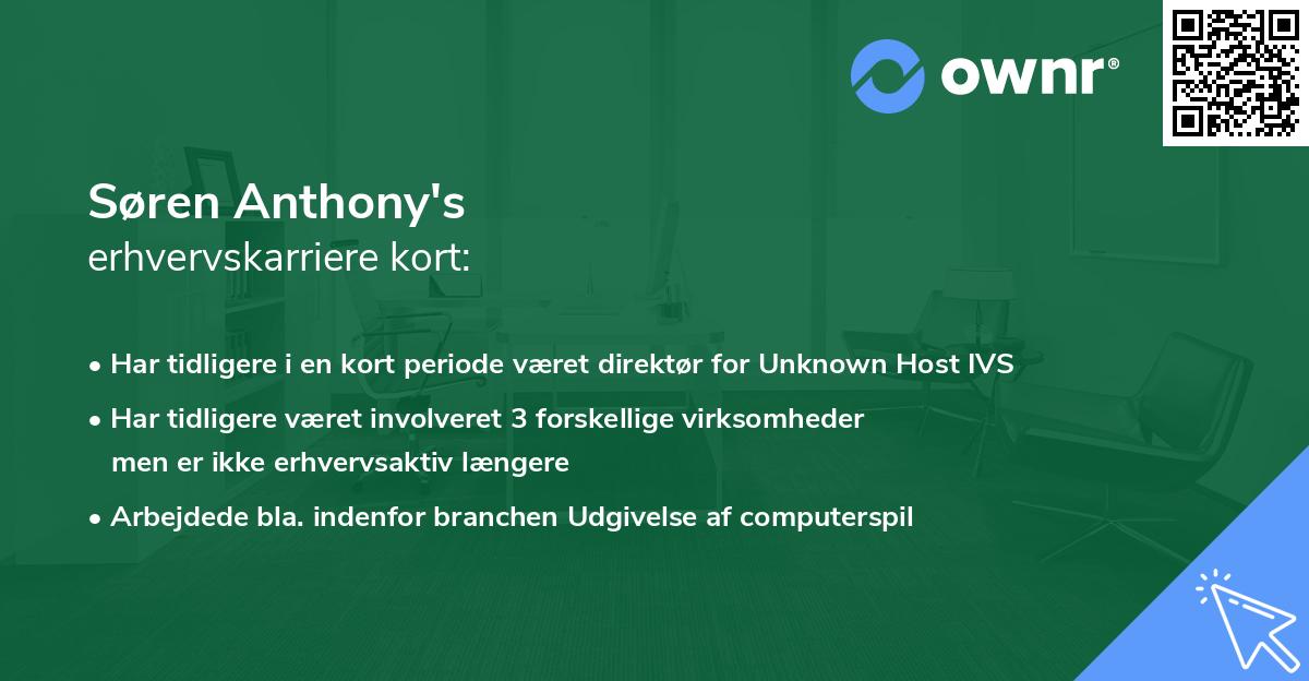 Søren Anthony's erhvervskarriere kort