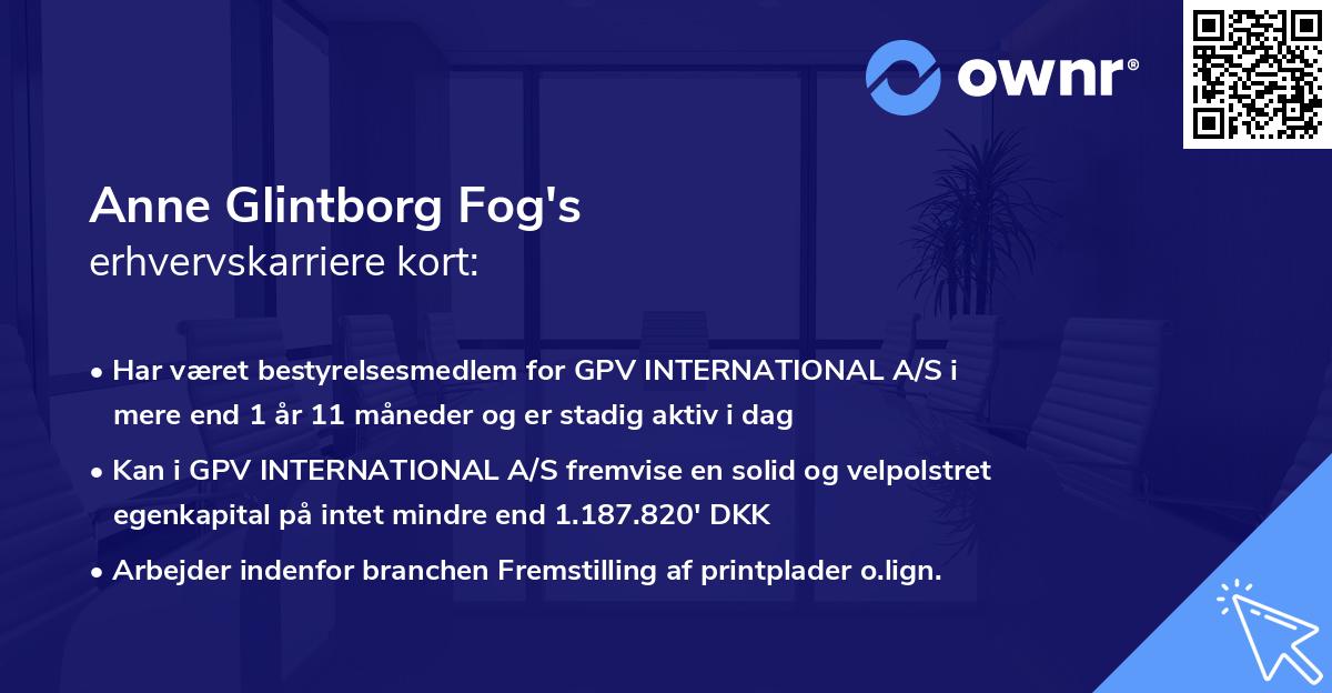 Anne Glintborg Fog's erhvervskarriere kort